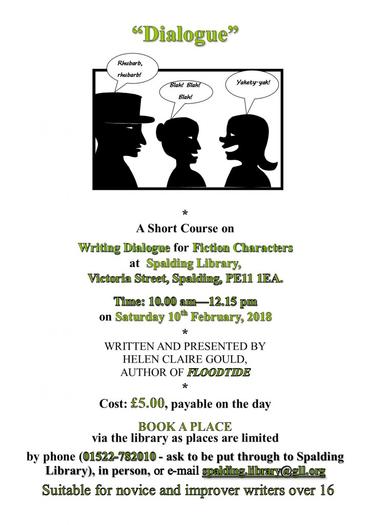 Poster for "Dialogue" workshop at Spalding Library on 10th February.